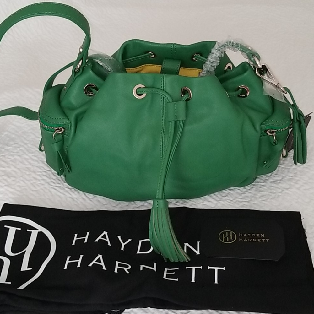 HAYDEN HARNETT GREEN LEATHER CROSS BODY BAG NWT - Picture 12 of 16